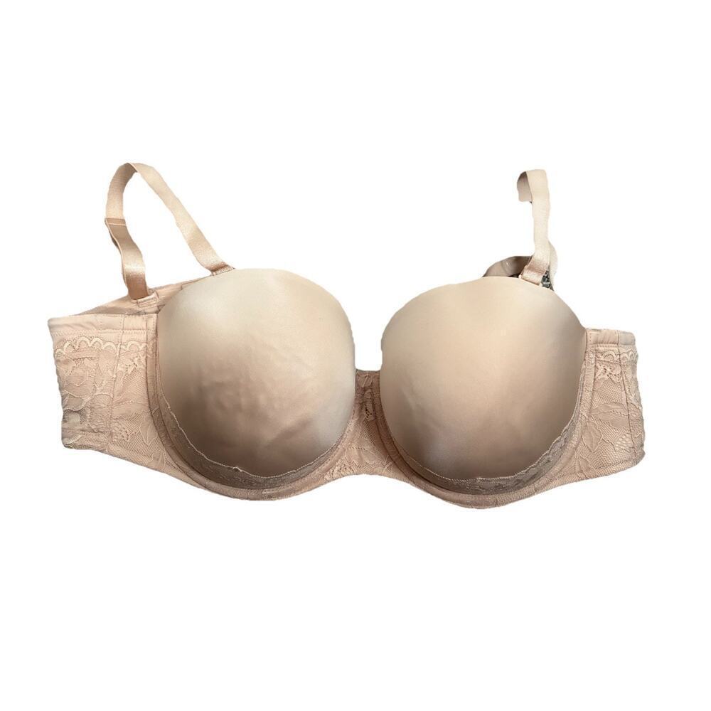 Torrid Curve 42DDD Tan Bra Strapless Push-Up Lace multi way strap Back Sexy Plus